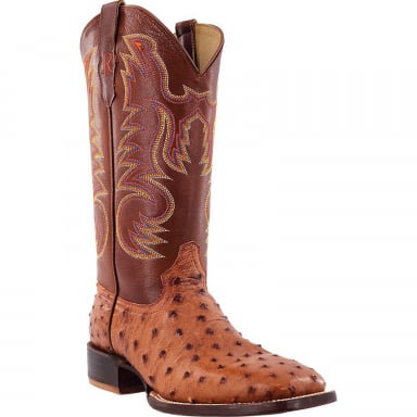 RWatson Mens Cognac Bruciato Full Quill Ostrich Western Boots RW4502-2