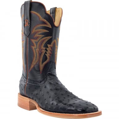 RWatson Mens Black Full Quill Ostrich Western Boots RW4507-2