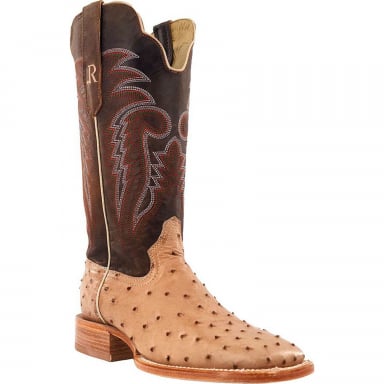 RWatson Mens Sand Bruciato Full Quill Ostrich Western Boots RW4525-2