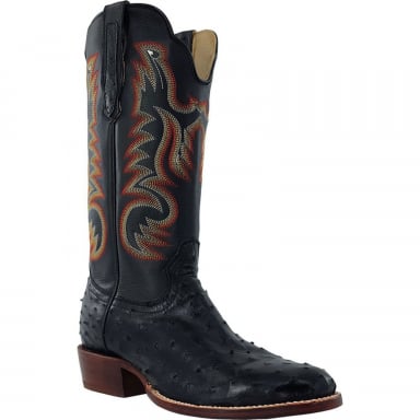 RWatson Mens Black Full Quill Ostrich Western Boots RW4530-6