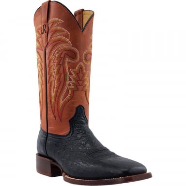 RWatson Mens Black Smooth Ostrich Western Boots RW5000-2