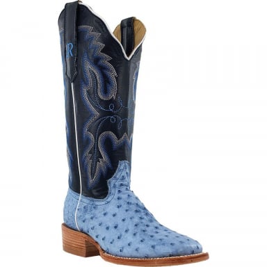 RWatson Womens Denim Bruciato Full Quill Ostrich Cowgirl Boots RWL4303-2