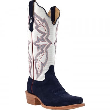 RWatson Womens Midnight Blue Rough Out Cowgirl Boots RWL8402