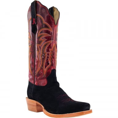 RWatson Womens Black Boar Cowgirl Boots RWL8605-1