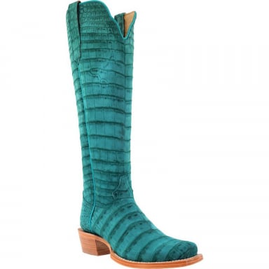 RWatson Womens 17" Turquoise Sueded American Alligator Cowgirl Boots RWL9910-1