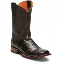 Tony Lama Mens 11" Black Burnished Caiman Belly Cowboy Boot TL5252