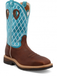 Twisted X Mens Lite Cowboy Work Boot Brown Distressed Turquoise MLCS021