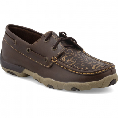 Twisted X Womens Driving Moccasin Brown Emboss Flower WDM0070