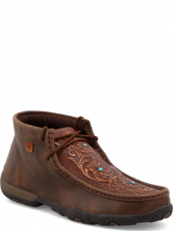 Twisted X Womens Driving Moccasin Brown Tooled Flowers WDM0081